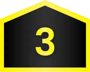 A Large Yellow Number 3 Is Centered On A Black Pentagon Shape Outlined In Yellow.